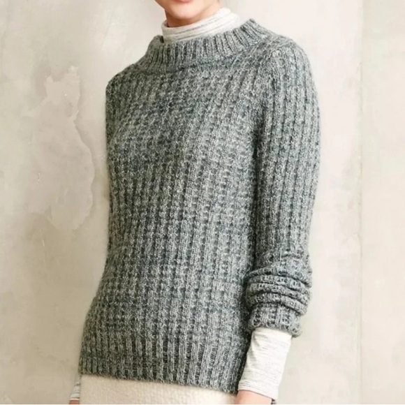 Anthropologie Sweaters - Anthropologie Field Flower soft blue green fluffy chunky crew neck sweater Sz S